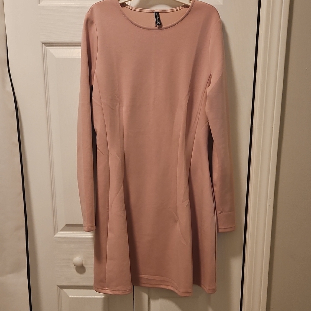 Long Sleeve Pink Shift Dress - Women's